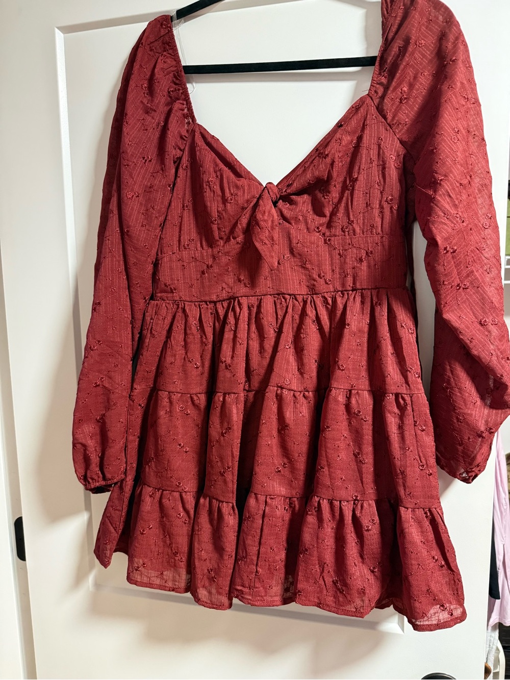 Francesca's Collections Red Tiered Babydoll Tunic with Tie Front